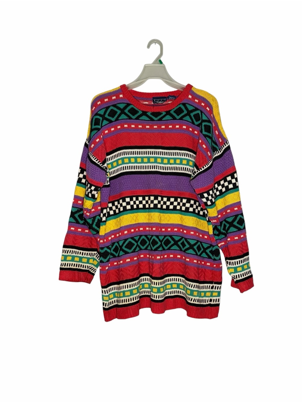 Vintage 90s Colorful Striped Geometric Crewneck Sweater - Multicolor Retro XL